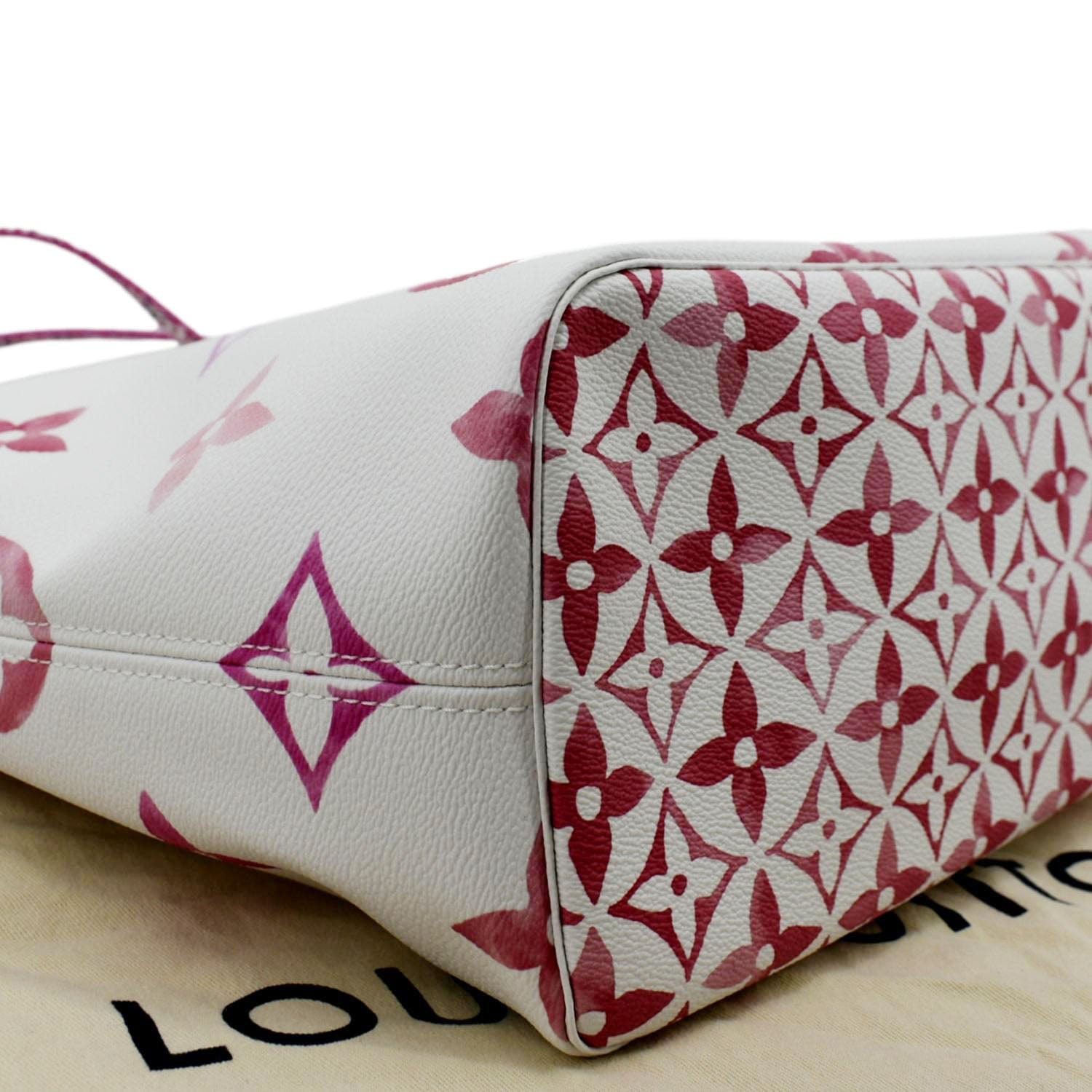 LOUIS VUITTON Giant Rose Neverfull MM Monogram Canvas Shoulder Bag White
