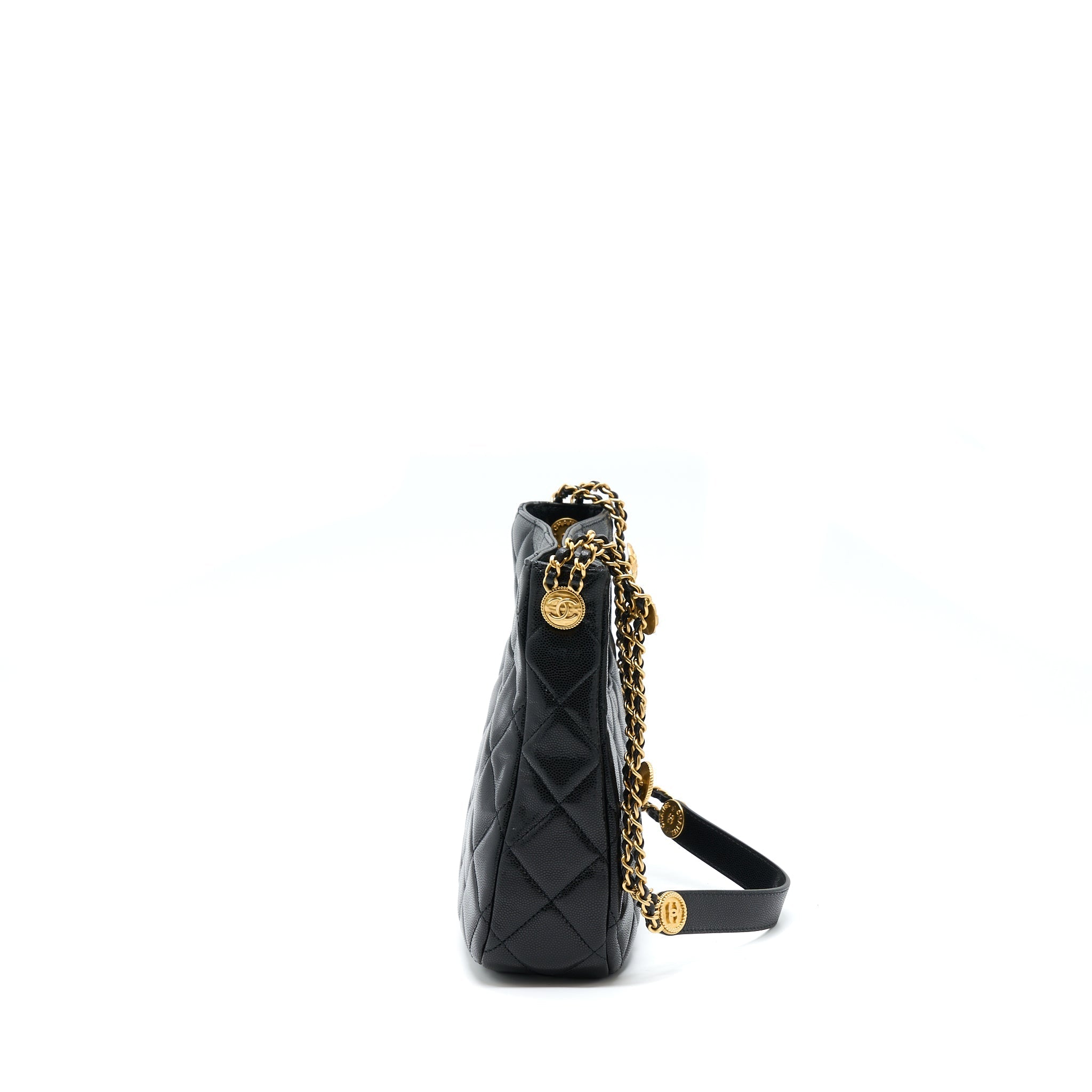 Chanel 22A Twist Your Buttons Hobo Shoulder Bag Caviar Black