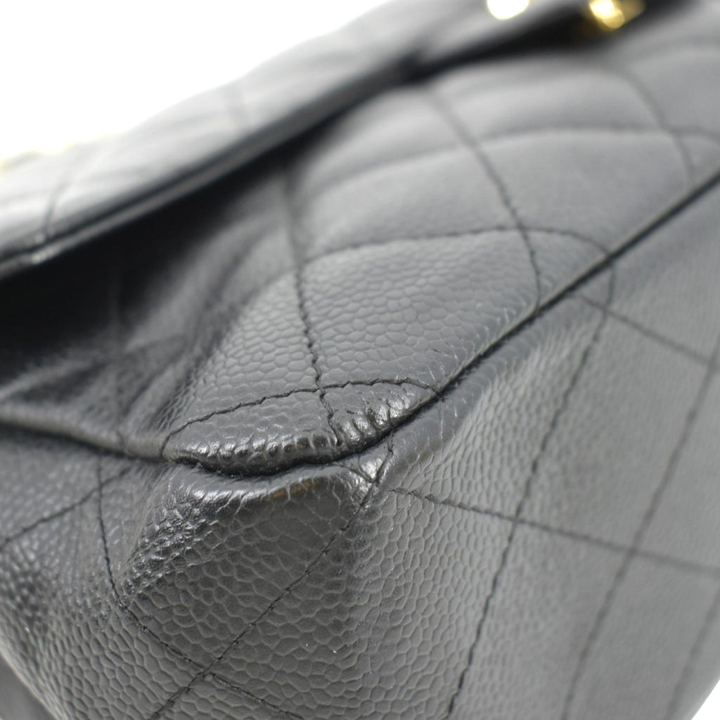 CHANEL Classic Jumbo Single Flap Quilted Caviar Leather Shoulder Bag Black