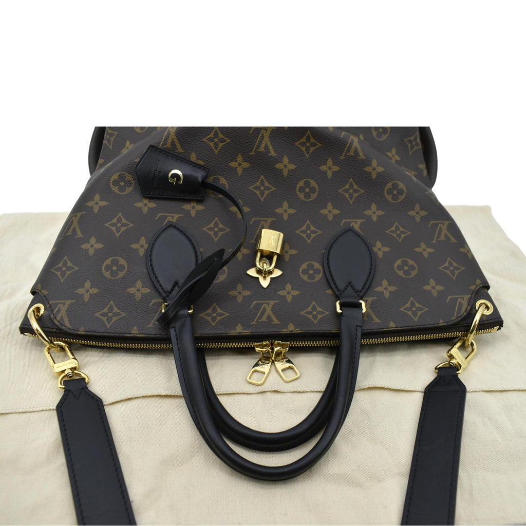 LOUIS VUITTON Flower Zipped MM Monogram Canvas Tote Bag Noir