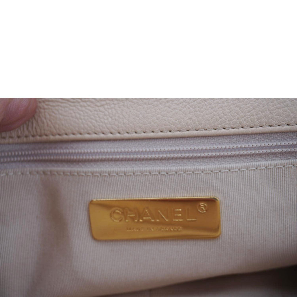 CHANEL 19 Flap Medium Calfskin Crochet Shoulder Bag Beige