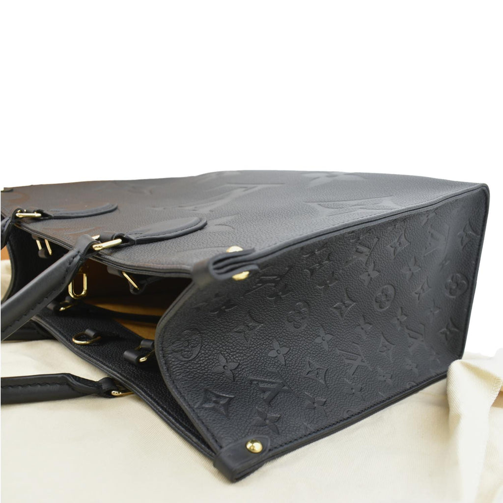 LOUIS VUITTON Onthego MM Giant Monogram Empreinte Leather Tote Shoulder Bag Black