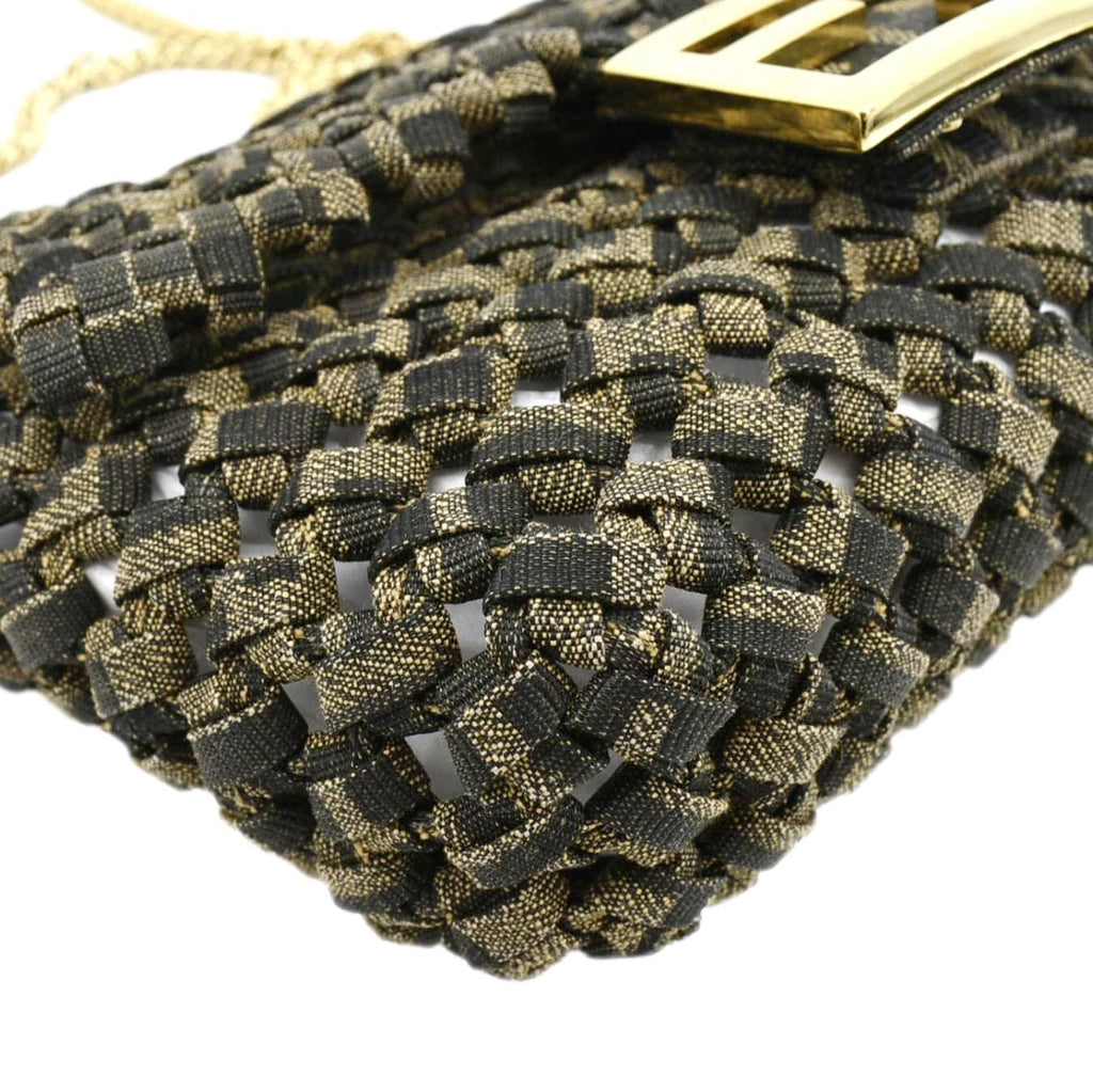 FENDI Mini Baguette Woven Jacquard Fabric Shoulder Bag Brown