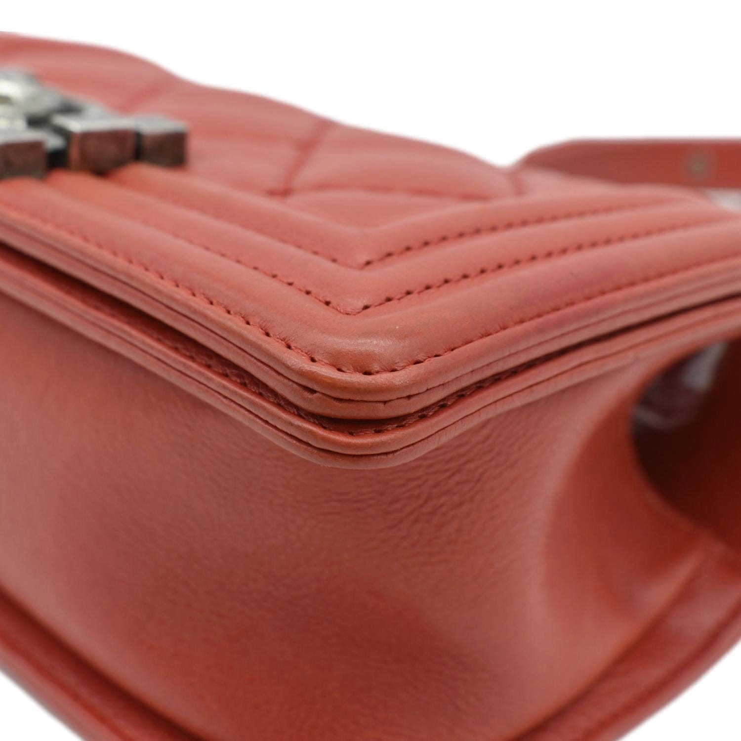 CHANEL Double Stitch Small Boy Flap Quilted Leather Shoulder Bag Red