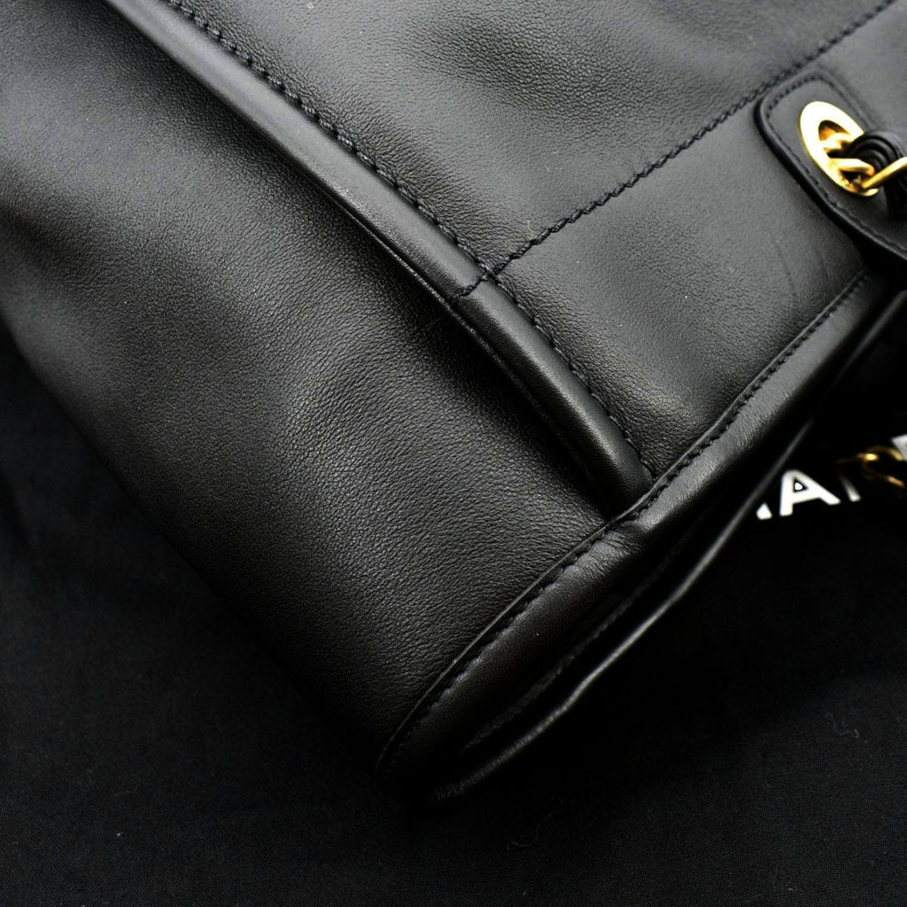 CHANEL Deauville Medium Calfskin Leather Tote Bag Black