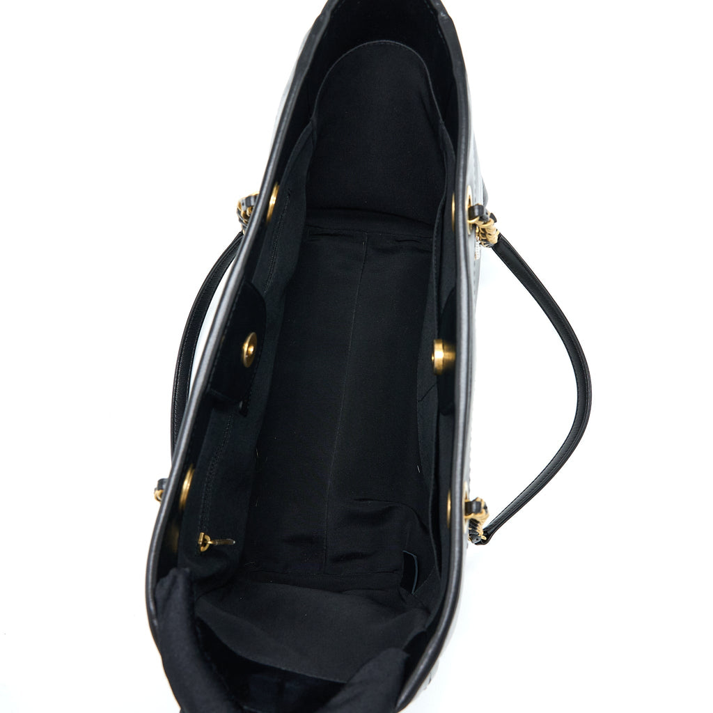 Chanel Deauville Tote Bag Calfskin Black With Detail Logo