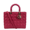 CHRISTIAN DIOR Large Lady Dior Cannage Lambskin Shoulder Bag Pink