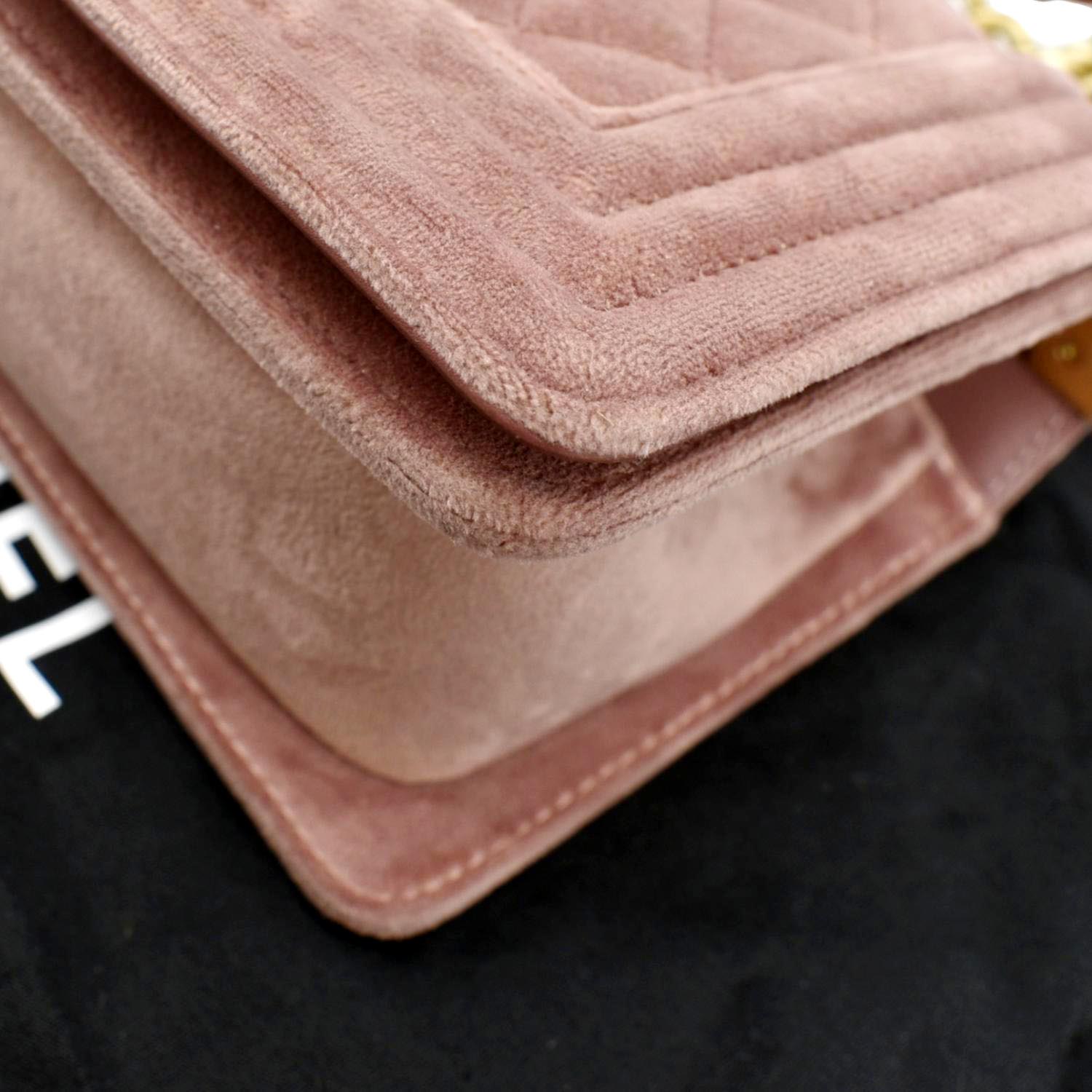 CHANEL Small Boy CC Chain Velvet Shoulder Bag Pink