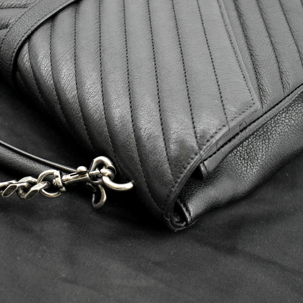 YVES SAINT LAURENT College Large Lambskin Leather Shoulder Chain Bag Black