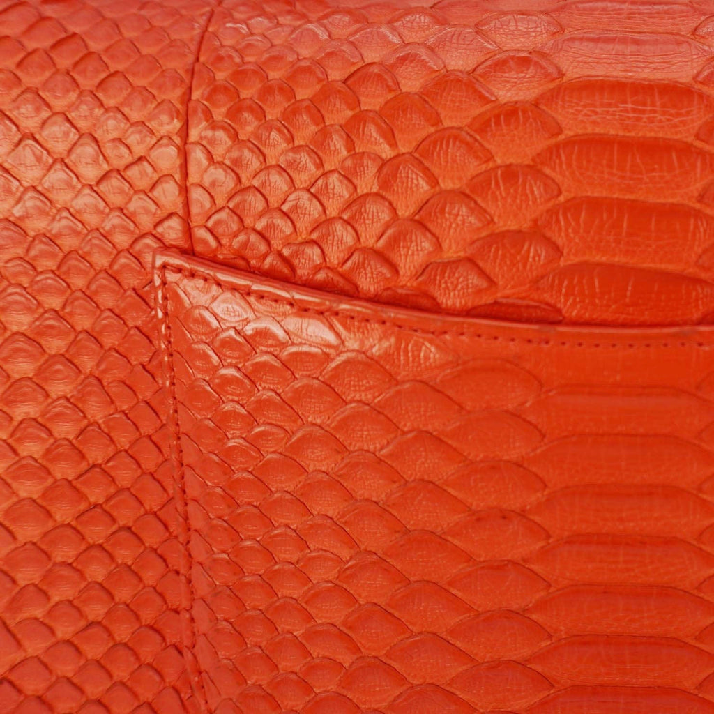 CHANEL Coco Flap Python Leather Top Handle Shoulder Bag Red