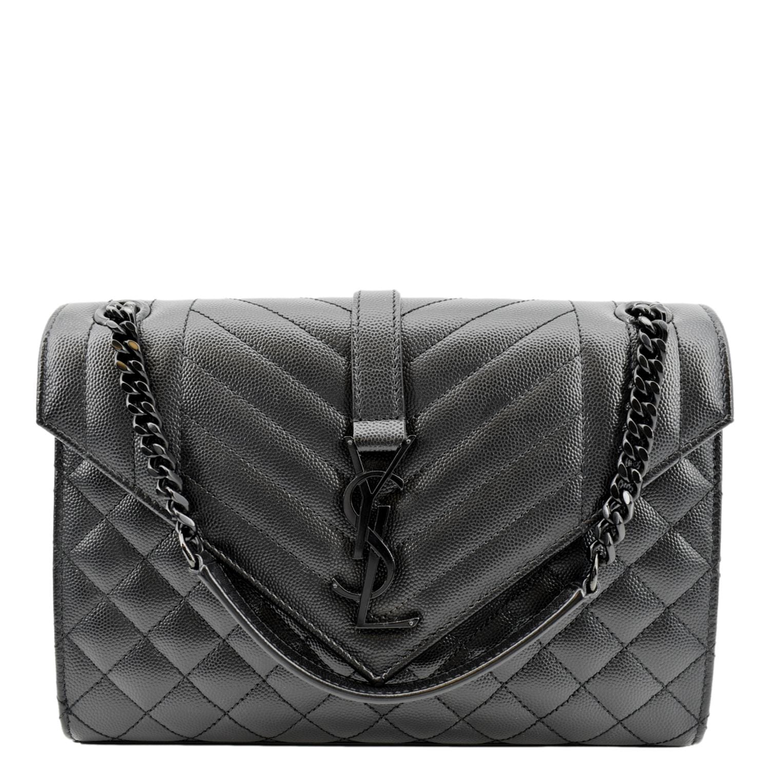 YVES SAINT LAURENT Small Envelope Matelassé Leather Shoulder Bag Black