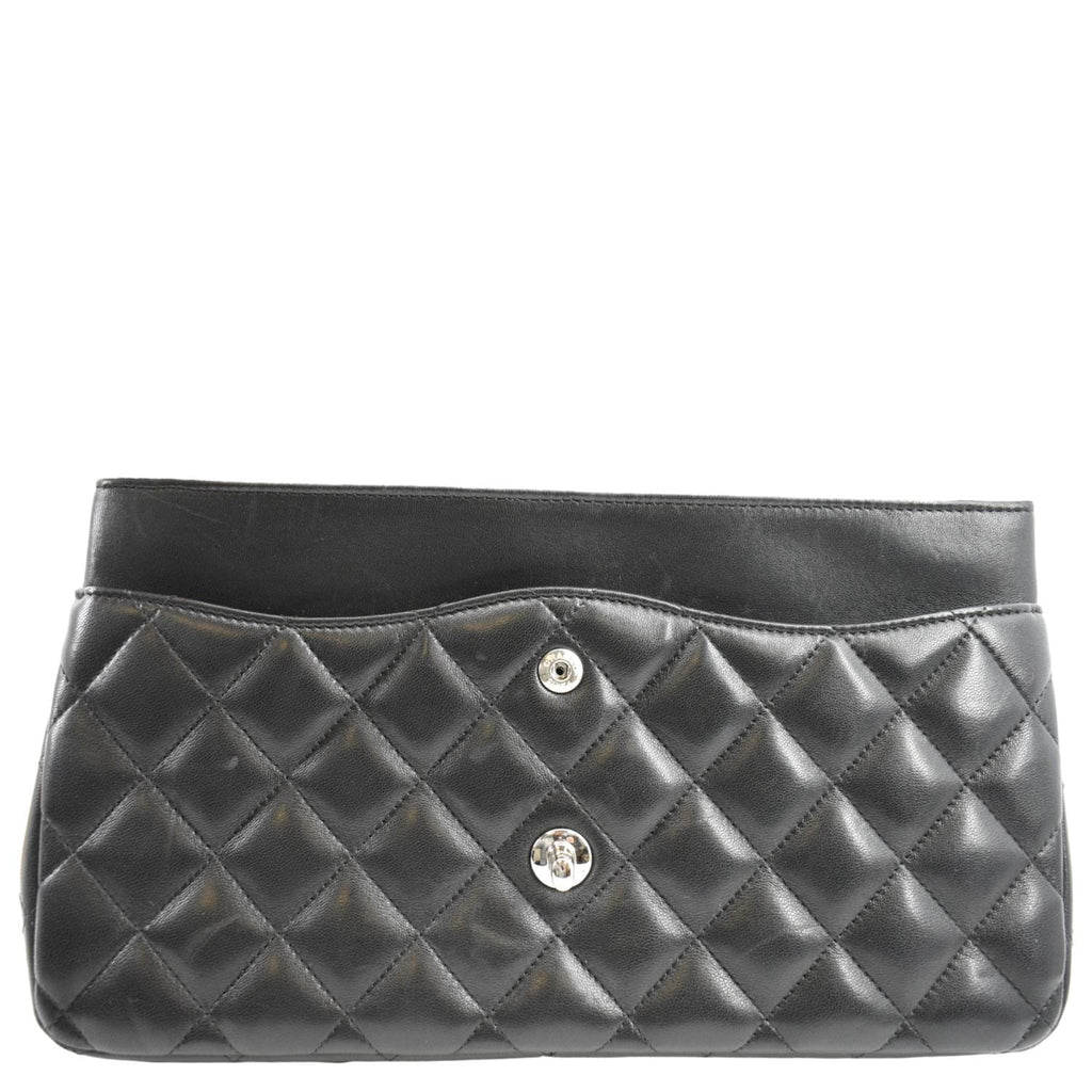 CHANEL Classic Medium Double Flap Quilted Lambskin Leather Shoulder Bag Black