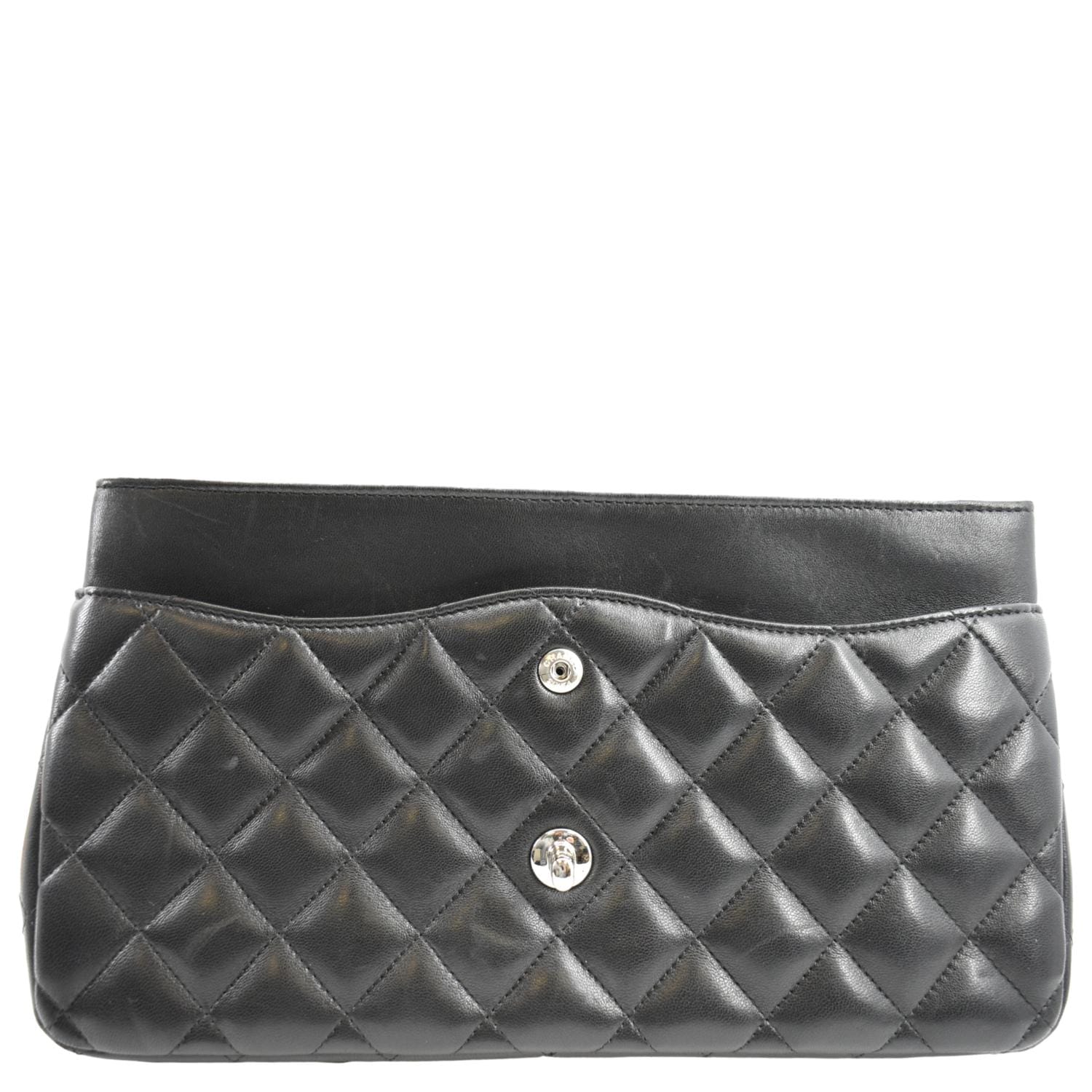 CHANEL Classic Medium Double Flap Quilted Lambskin Leather Shoulder Bag Black