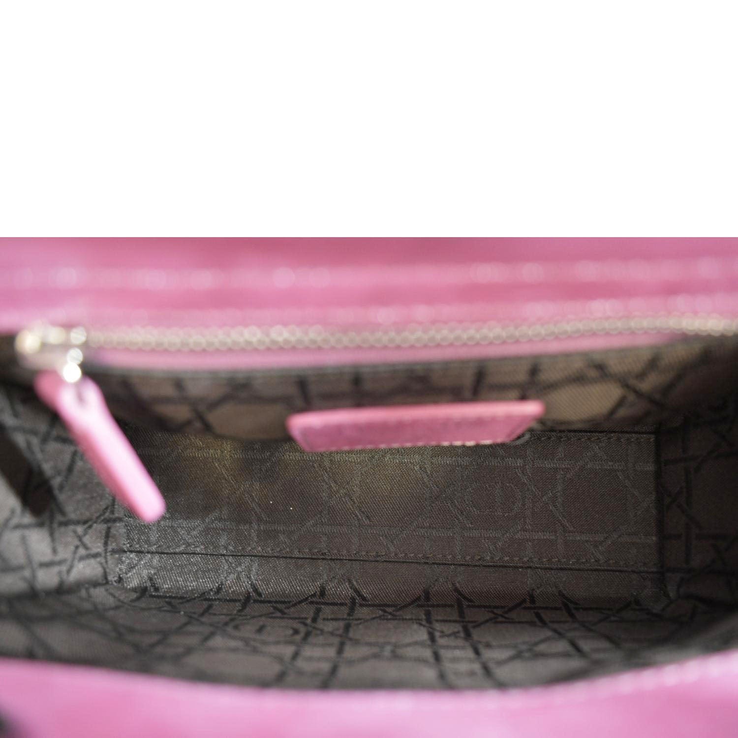 CHRISTIAN DIOR Mini Lady Dior Pearlescent Cannage Lambskin Shoulder Bag Dark Pink