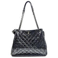 CHANEL Glazed Aged Calfskin Distressed Tote Shoulder Bag Blue