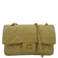 CHANEL Classic Double Flap Leather Shoulder Bag Beige