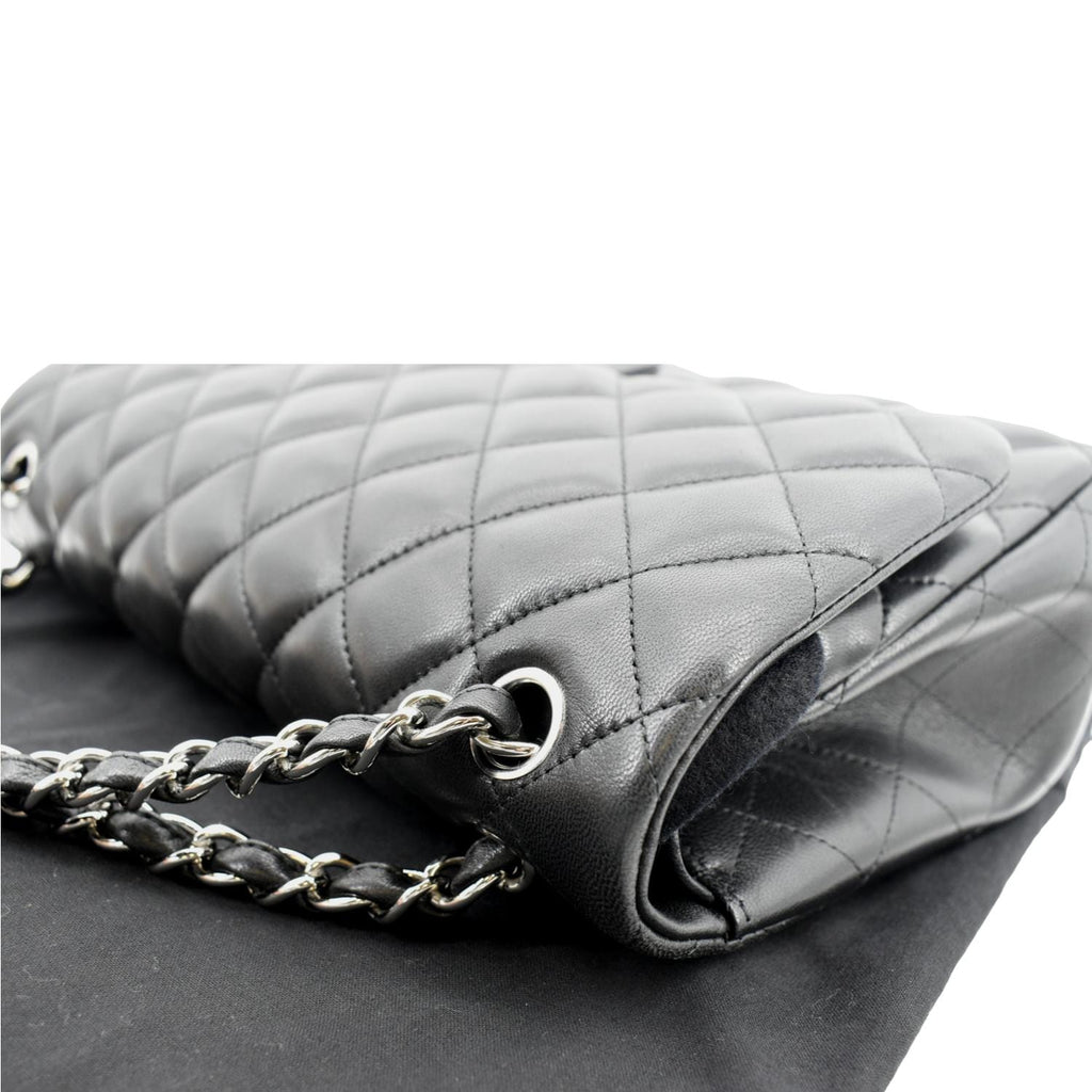 CHANEL Classic Medium Double Flap Quilted Lambskin Leather Shoulder Bag Black