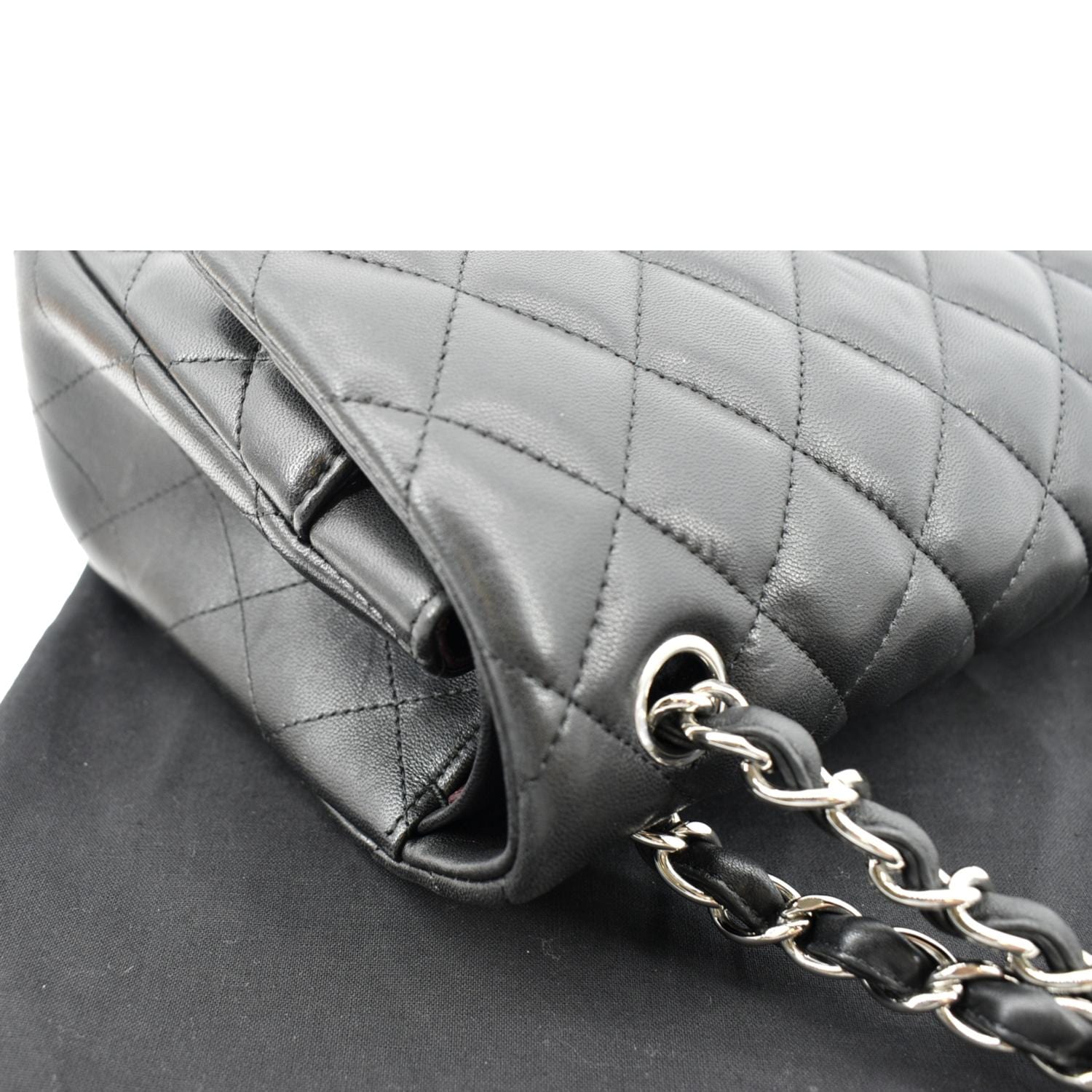 CHANEL Classic Medium Double Flap Quilted Lambskin Leather Shoulder Bag Black