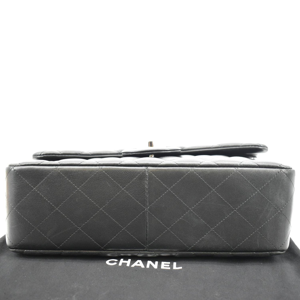 CHANEL Classic Medium Double Flap Quilted Lambskin Leather Shoulder Bag Black