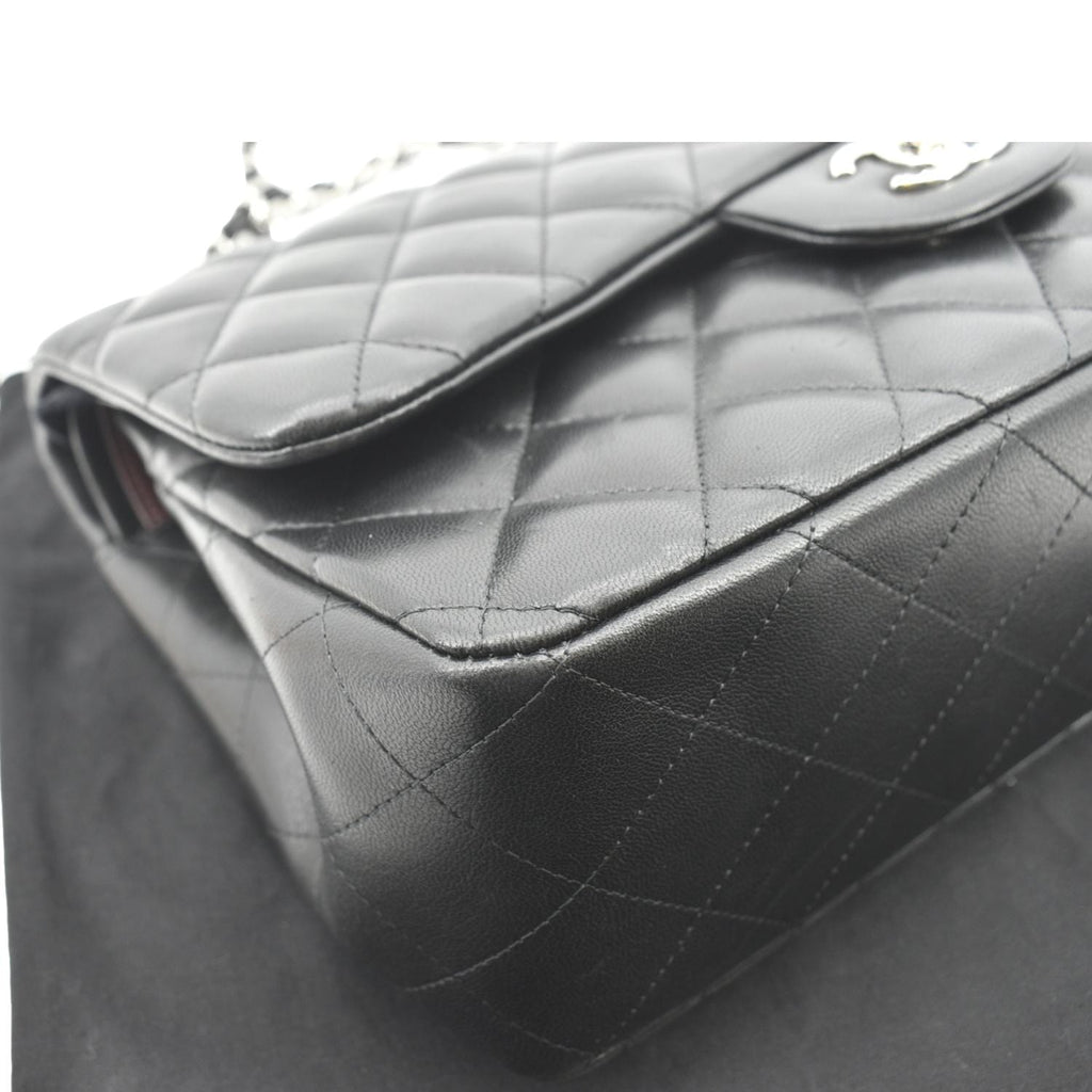 CHANEL Classic Medium Double Flap Quilted Lambskin Leather Shoulder Bag Black