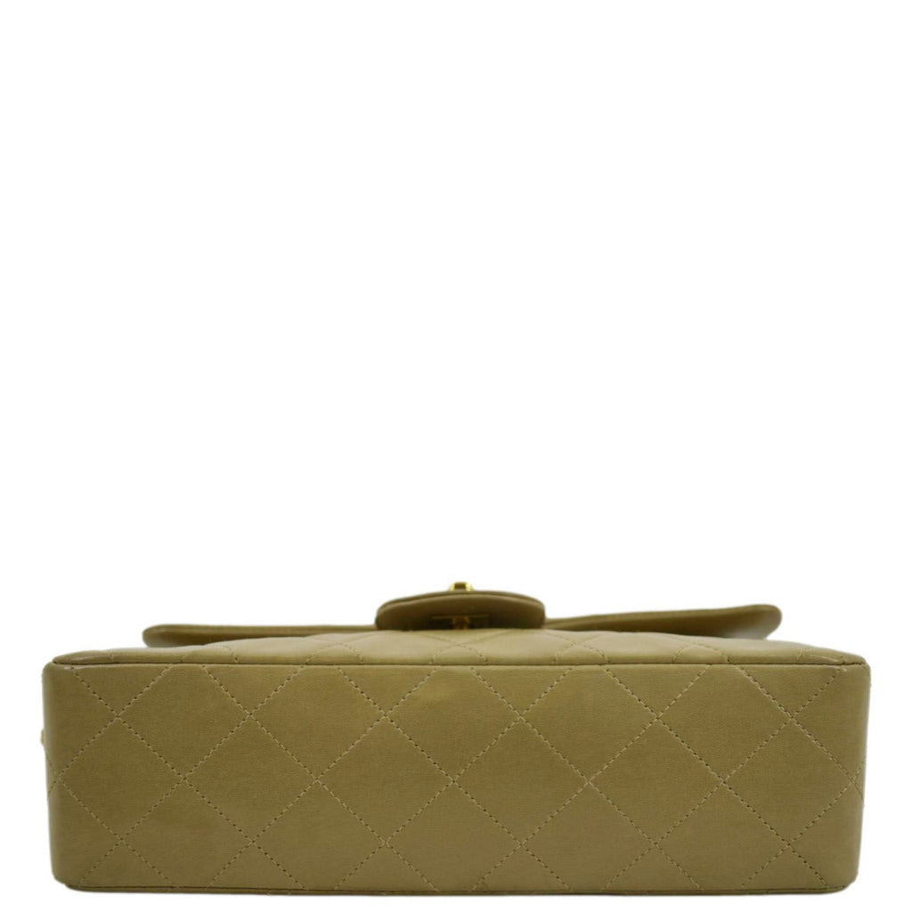 CHANEL Classic Double Flap Leather Shoulder Bag Beige