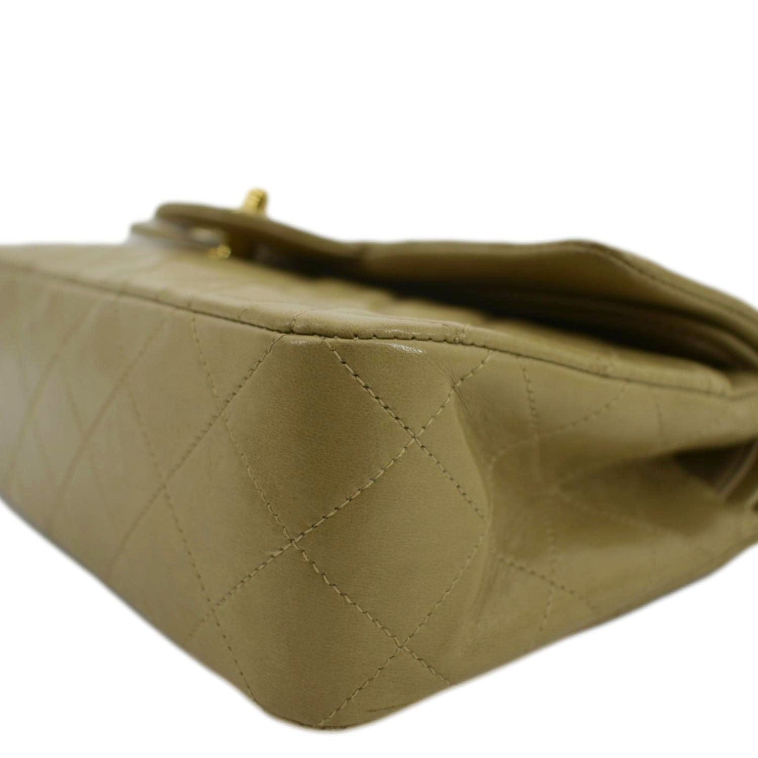 CHANEL Classic Double Flap Leather Shoulder Bag Beige