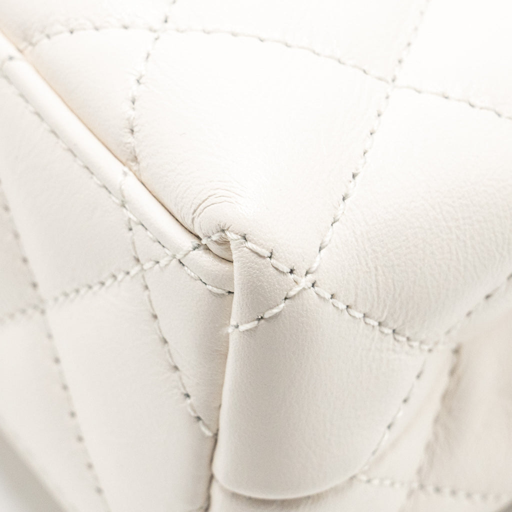 Chanel mini kelly shopping tote calfskin white  (microchip)