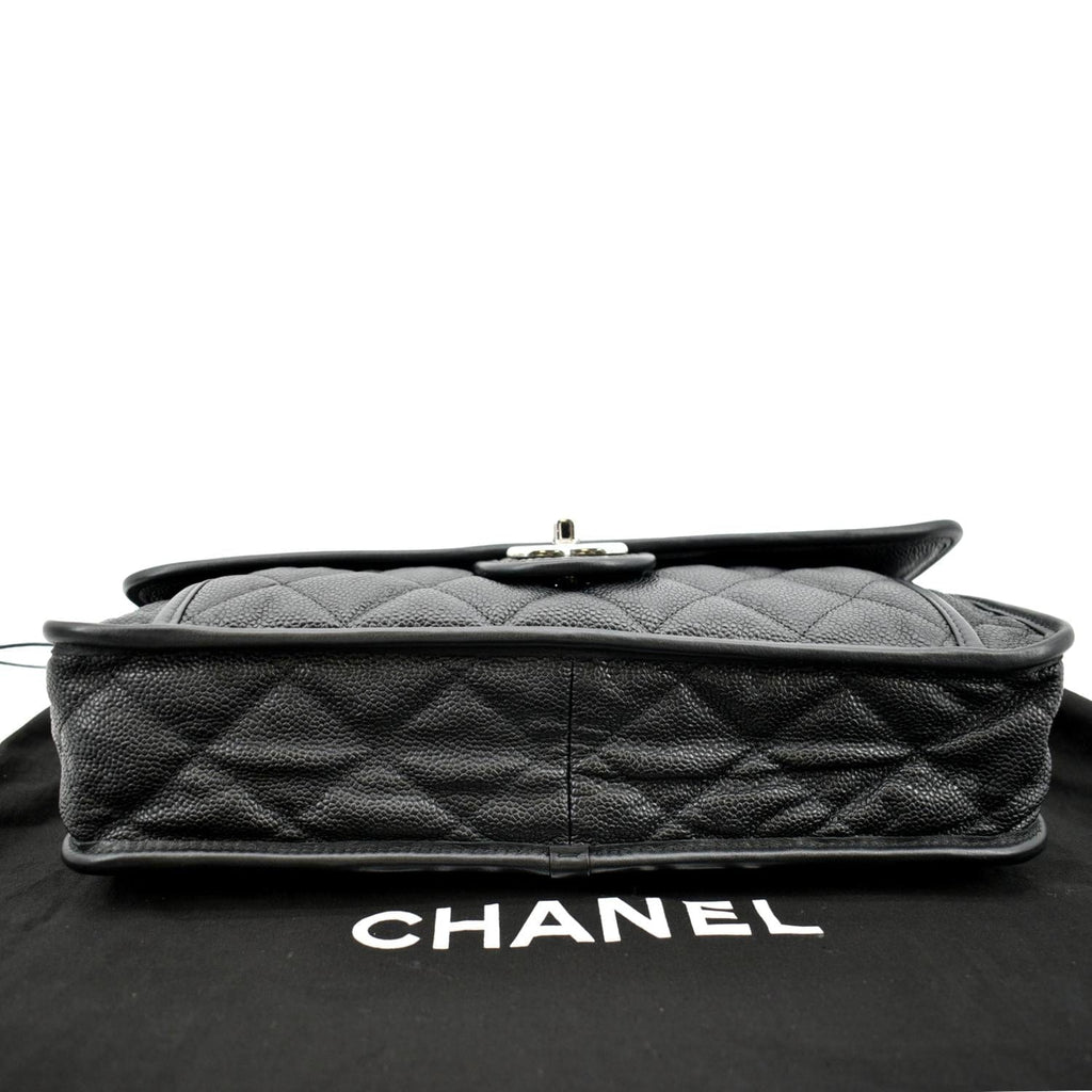 CHANEL Riviera Flap Large Quilted Caviar Leather Shoulder Bag Black