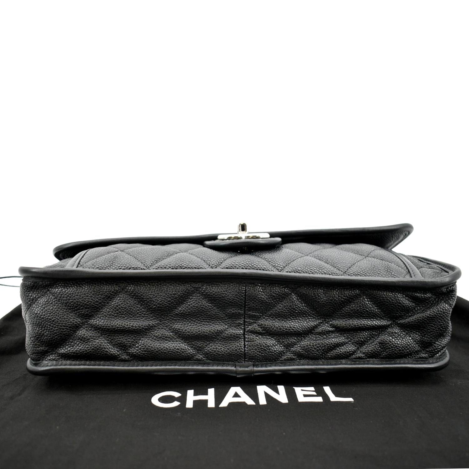 CHANEL Riviera Flap Large Quilted Caviar Leather Shoulder Bag Black