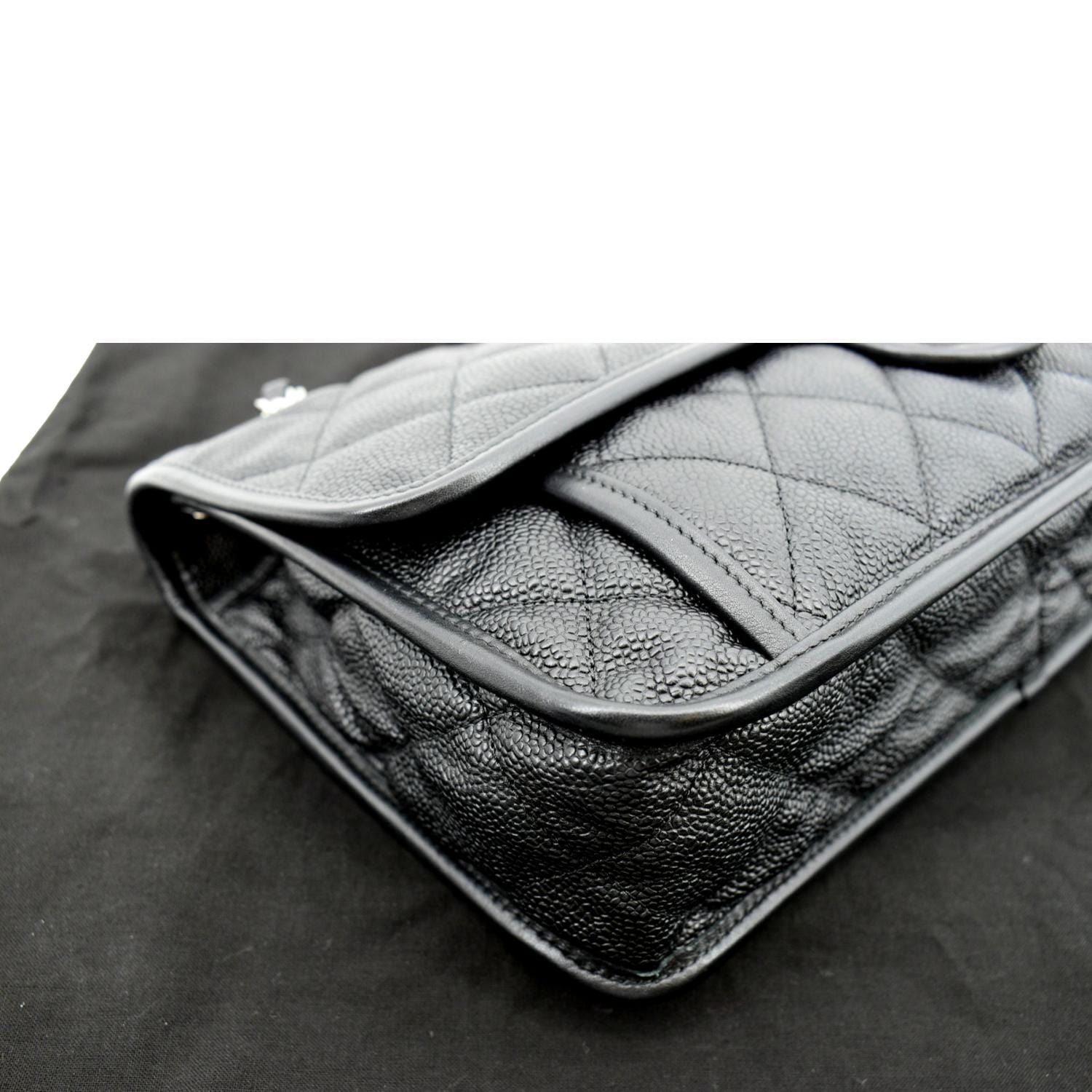 CHANEL Riviera Flap Large Quilted Caviar Leather Shoulder Bag Black