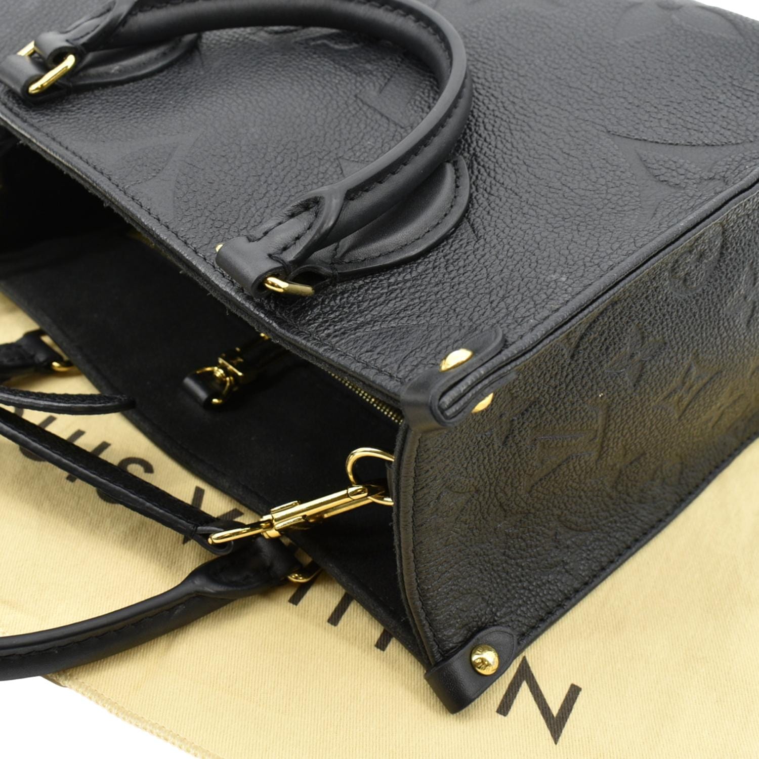 LOUIS VUITTON Onthego PM Monogram Empreinte Tote Shoulder Bag Black