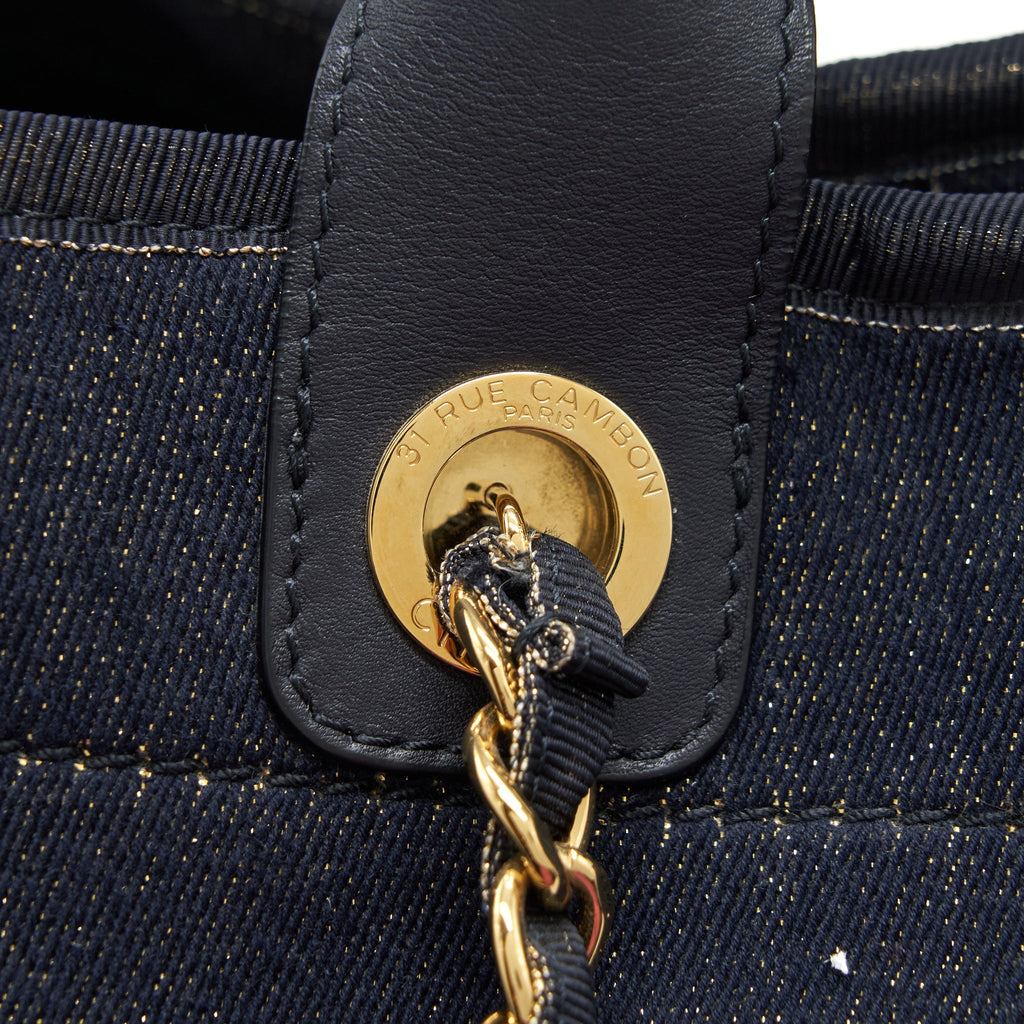 Chanel Deauville Tote Bag Denim Dark Blue/Gold