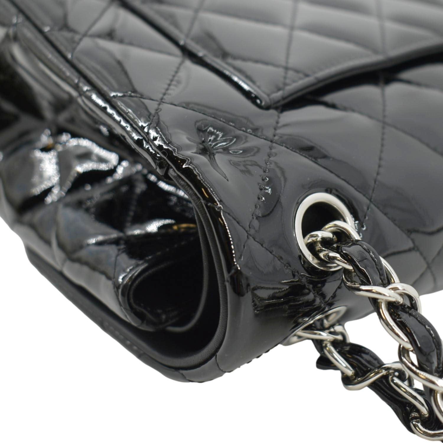 CHANEL Classic Medium Double Flap Patent Leather Shoulder Bag Black