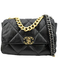 CHANEL 19 Flap Quilted Lambskin Leather Shoulder Bag Black