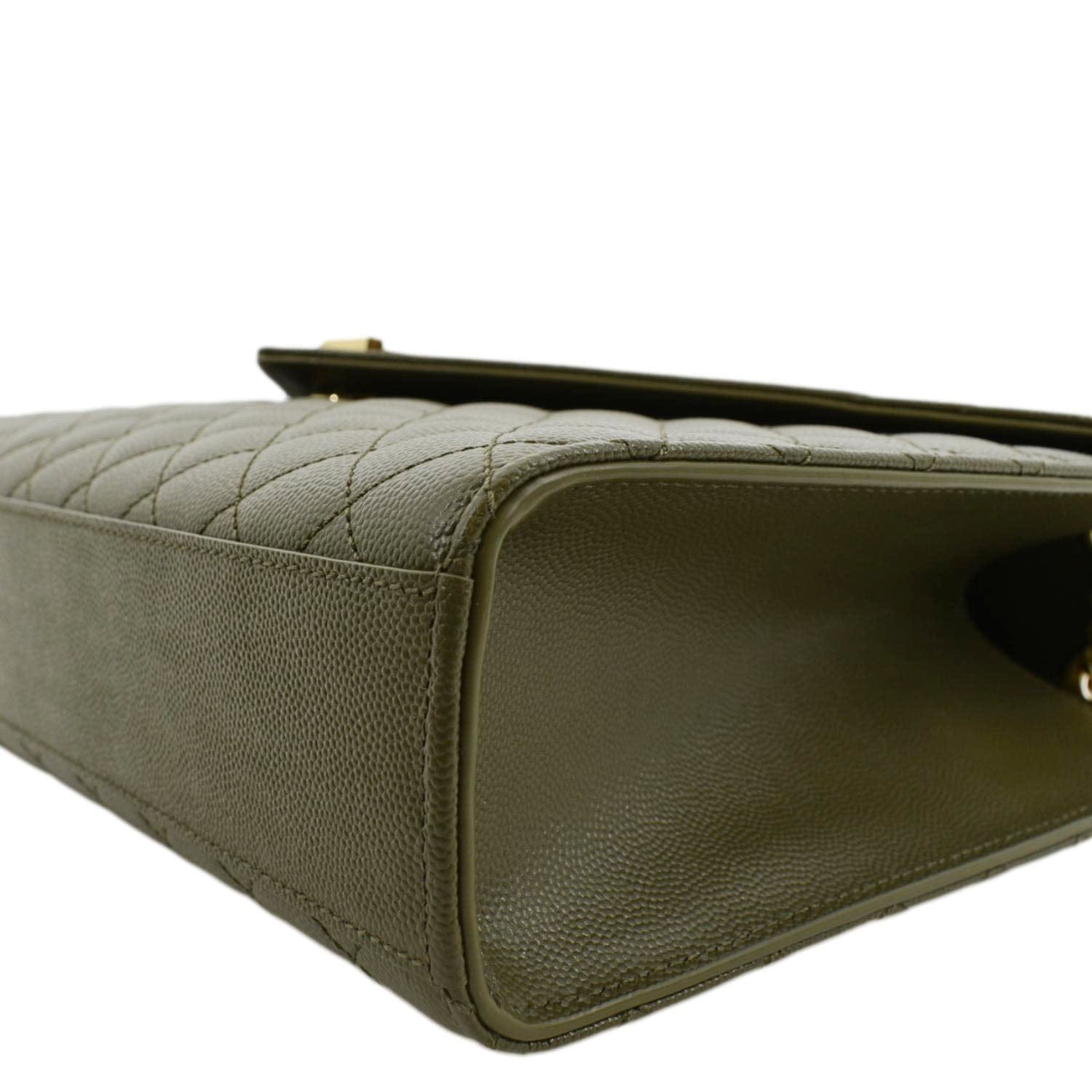 YVES SAINT LAURENT Large Envelope Flap Matelasse Leather Shoulder Bag Khaki Green