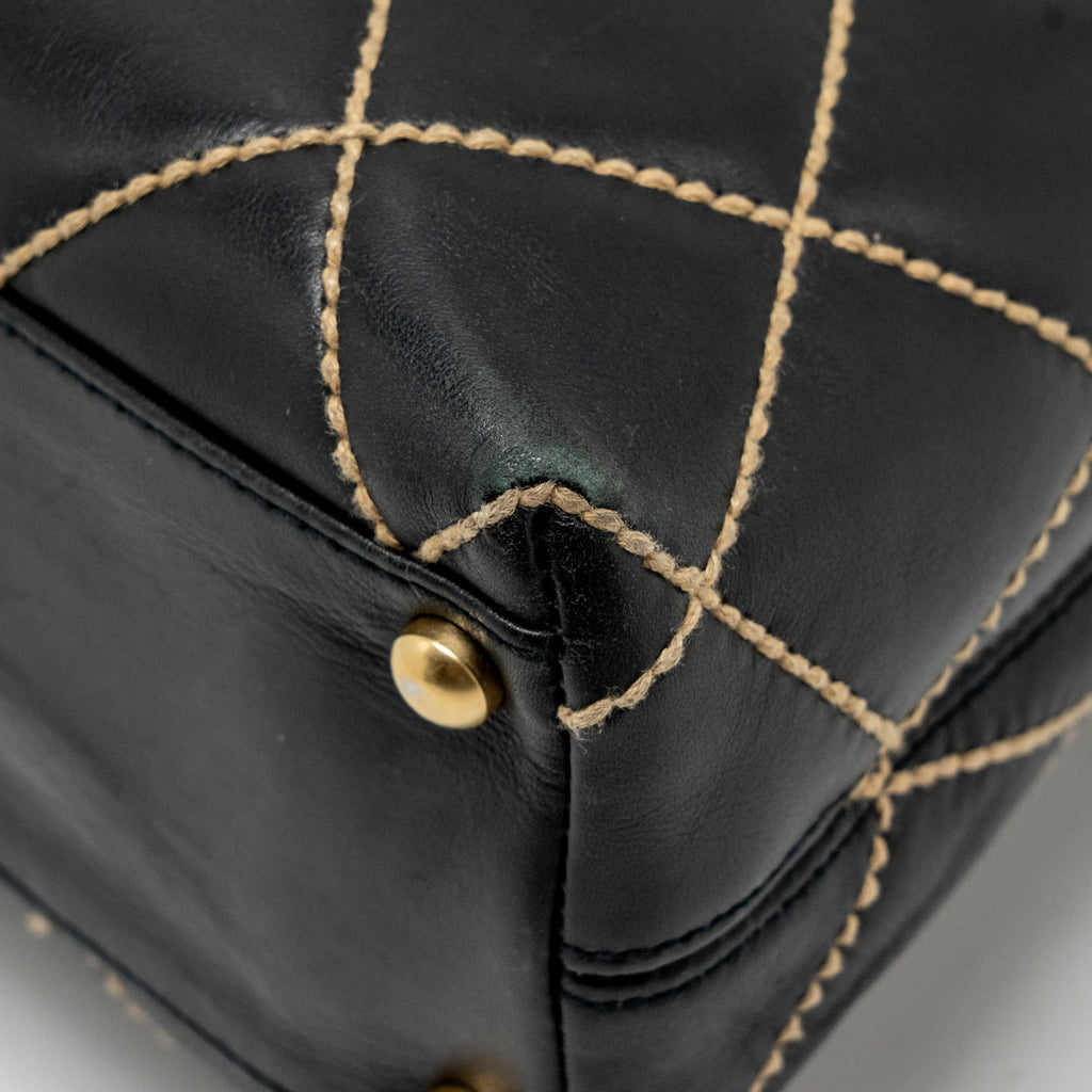 Chanel Vintage Wild Stitch Shoulder Bag Calfskin Black