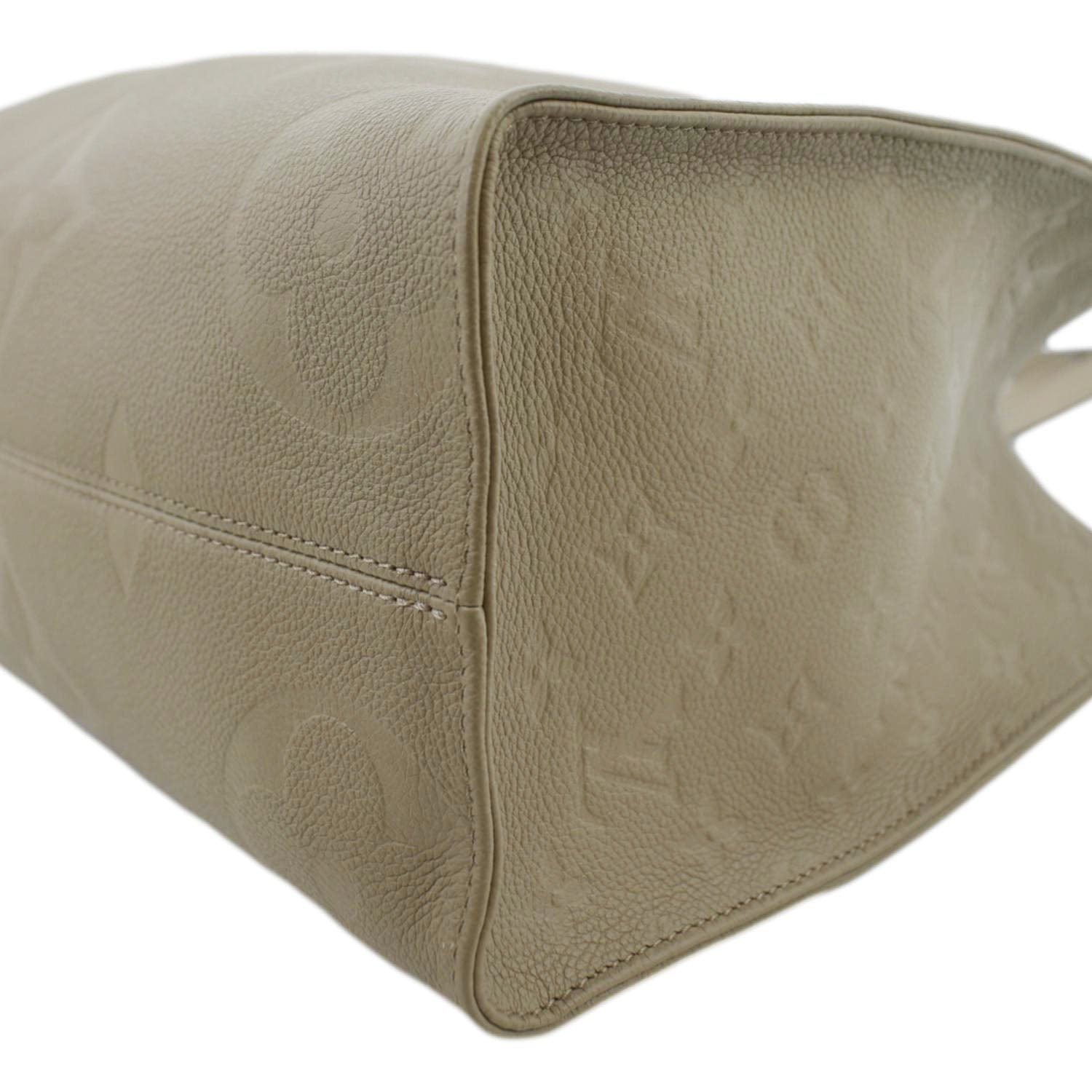 LOUIS VUITTON Onthego MM Giant Monogram Empreinte Leather Tote Shoulder Bag Tourterelle Beige