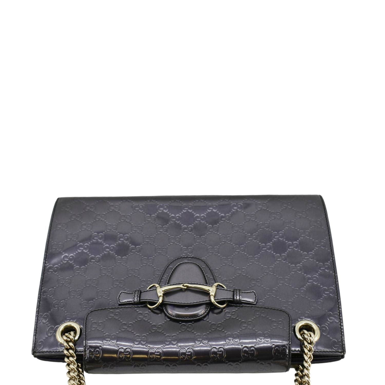 GUCCI Emily Large Guccissima Patent Leather Shoulder Bag Dark Violet 295403