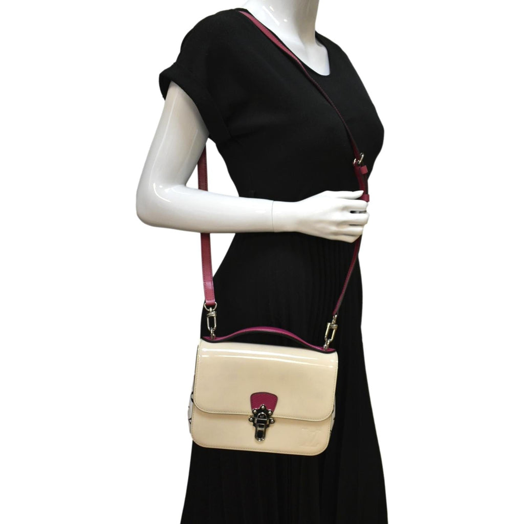 LOUIS VUITTON Cherrywood BB Patent Calfskin Leather Shoulder Bag Creme