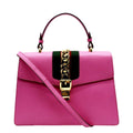 GUCCI Sylvie Medium Web Smooth Leather Top Handle Shoulder Bag Pink 431665
