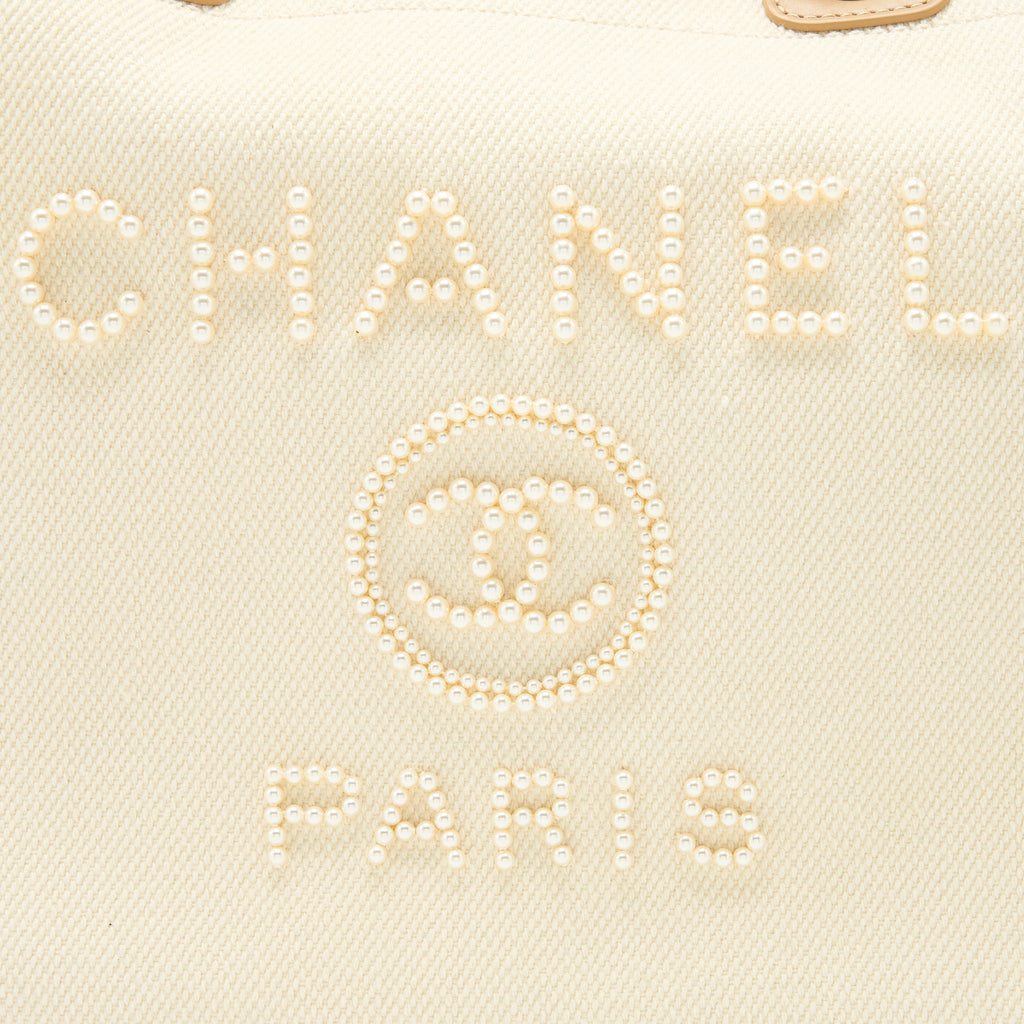 Chanel Deauville Tote Bag Fabric/Leather Creamy White/Beige