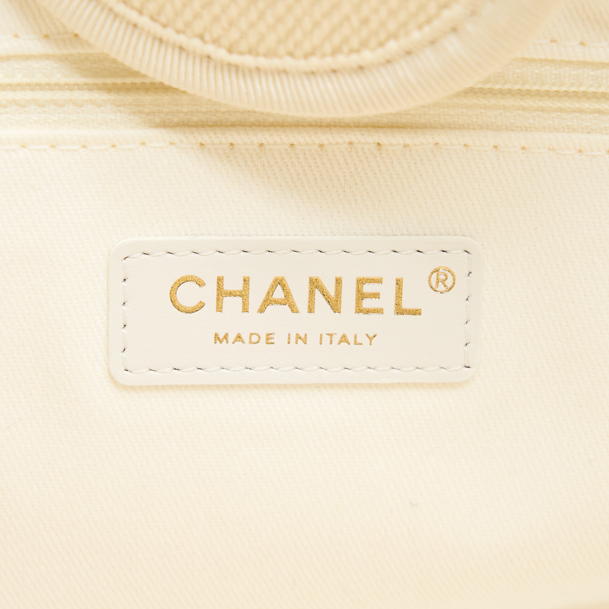 Chanel Deauville Tote Bag Fabric/Leather Creamy White/Beige