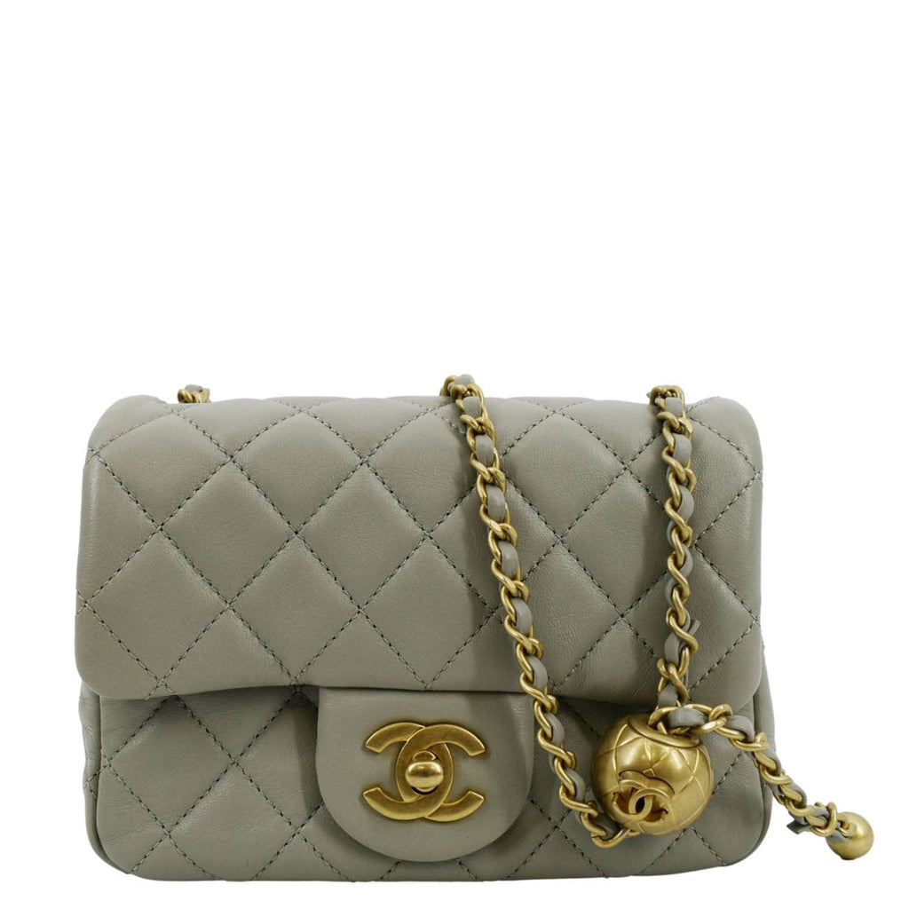 CHANEL CC Pearl Crush Mini Flap Quilted Lambskin Leather Shoulder Bag Light Grey