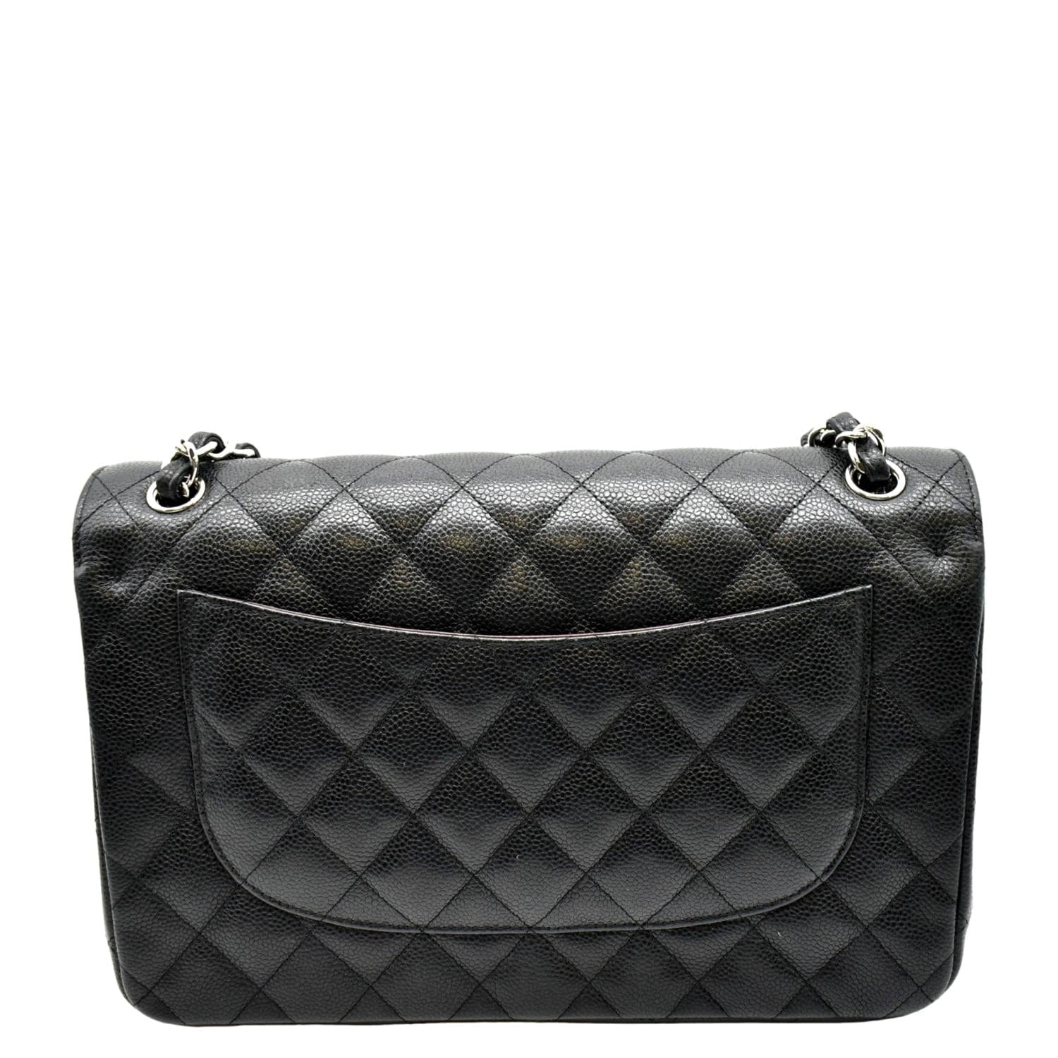 CHANEL Classic Jumbo Double Flap Quilted Caviar Leather Shoulder Bag Black
