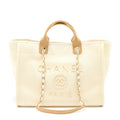 Chanel Deauville Tote Bag Fabric/Leather Creamy White/Beige