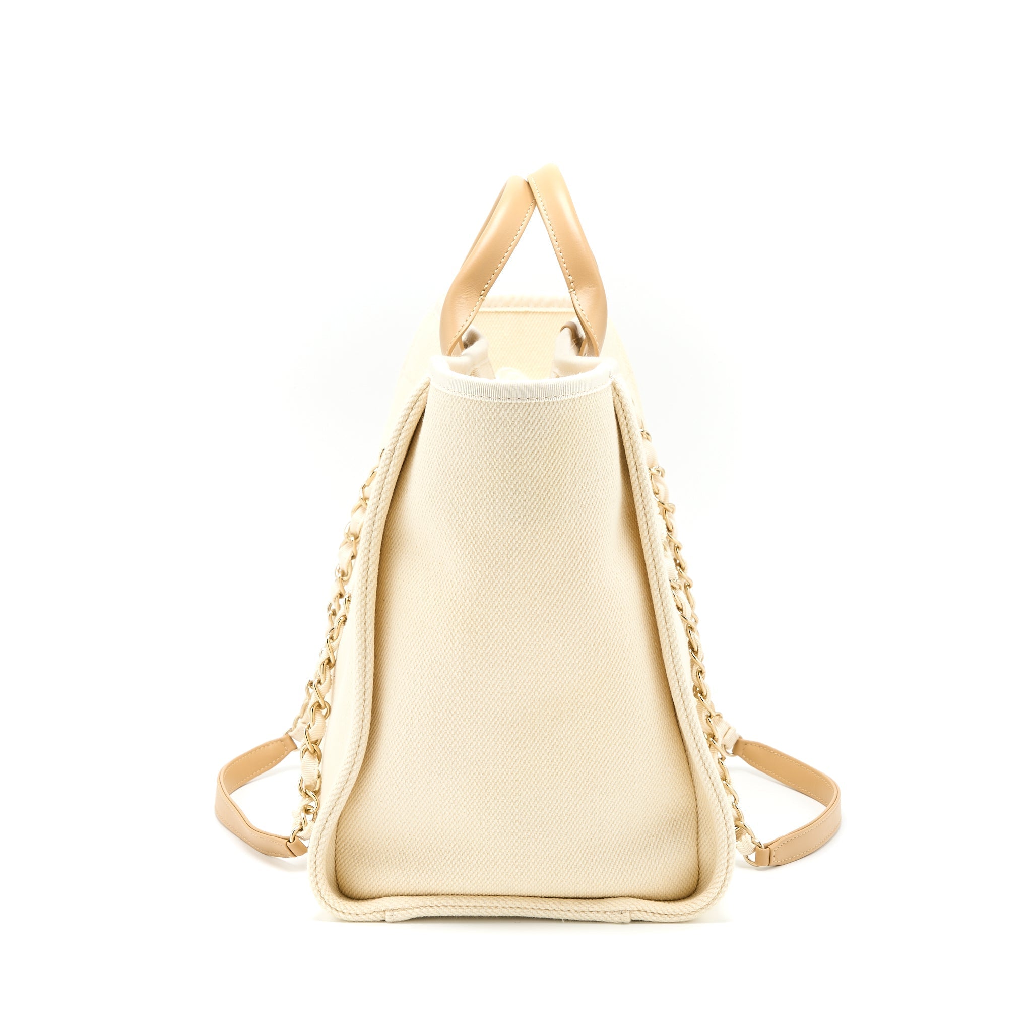 Chanel Deauville Tote Bag Fabric/Leather Creamy White/Beige