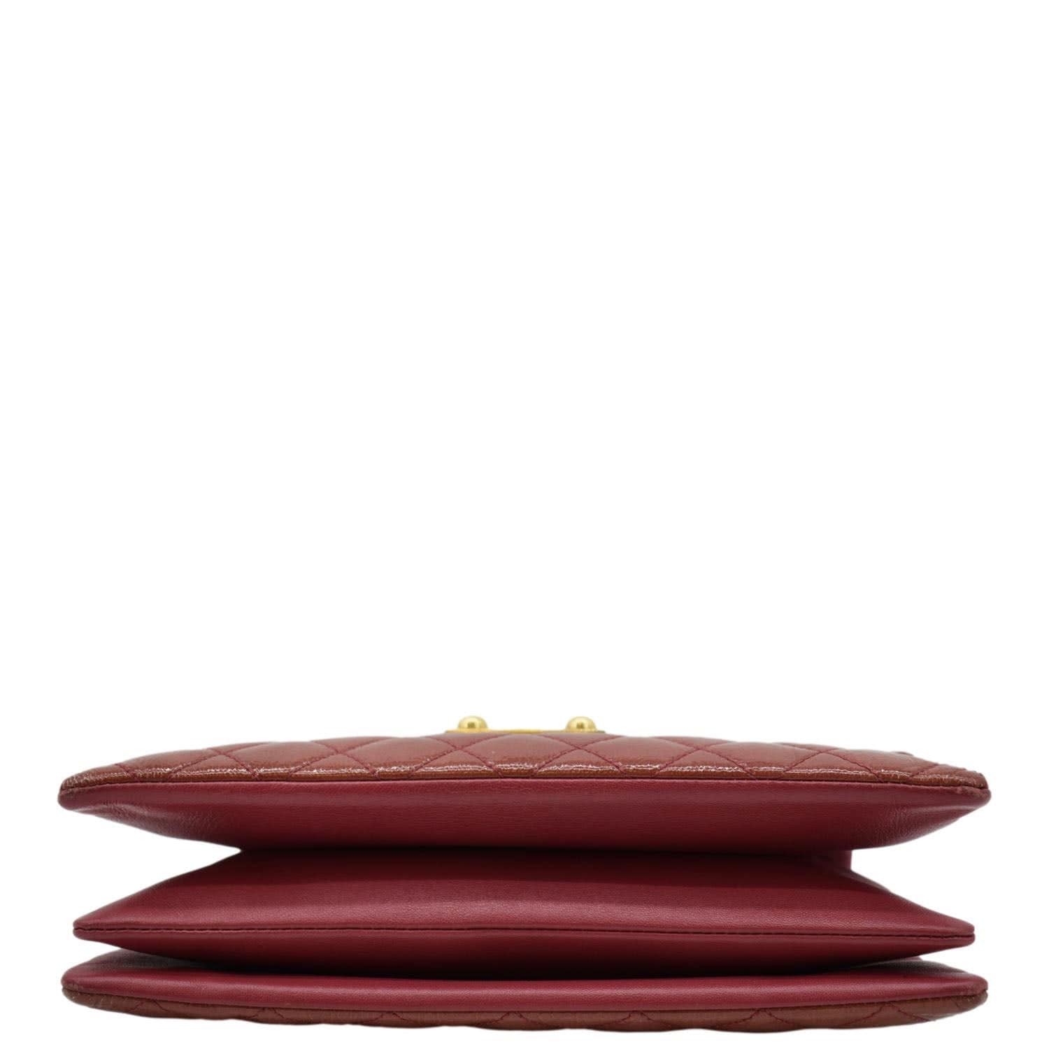 CHANEL 3 Pocket Accordion Flap Small Patent Leather Shoulder Bag Red