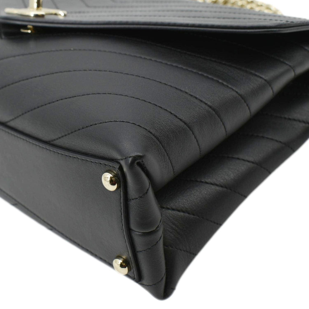 CHANEL Coco Flap Chevron  Stitched Leather Shoulder Bag Black