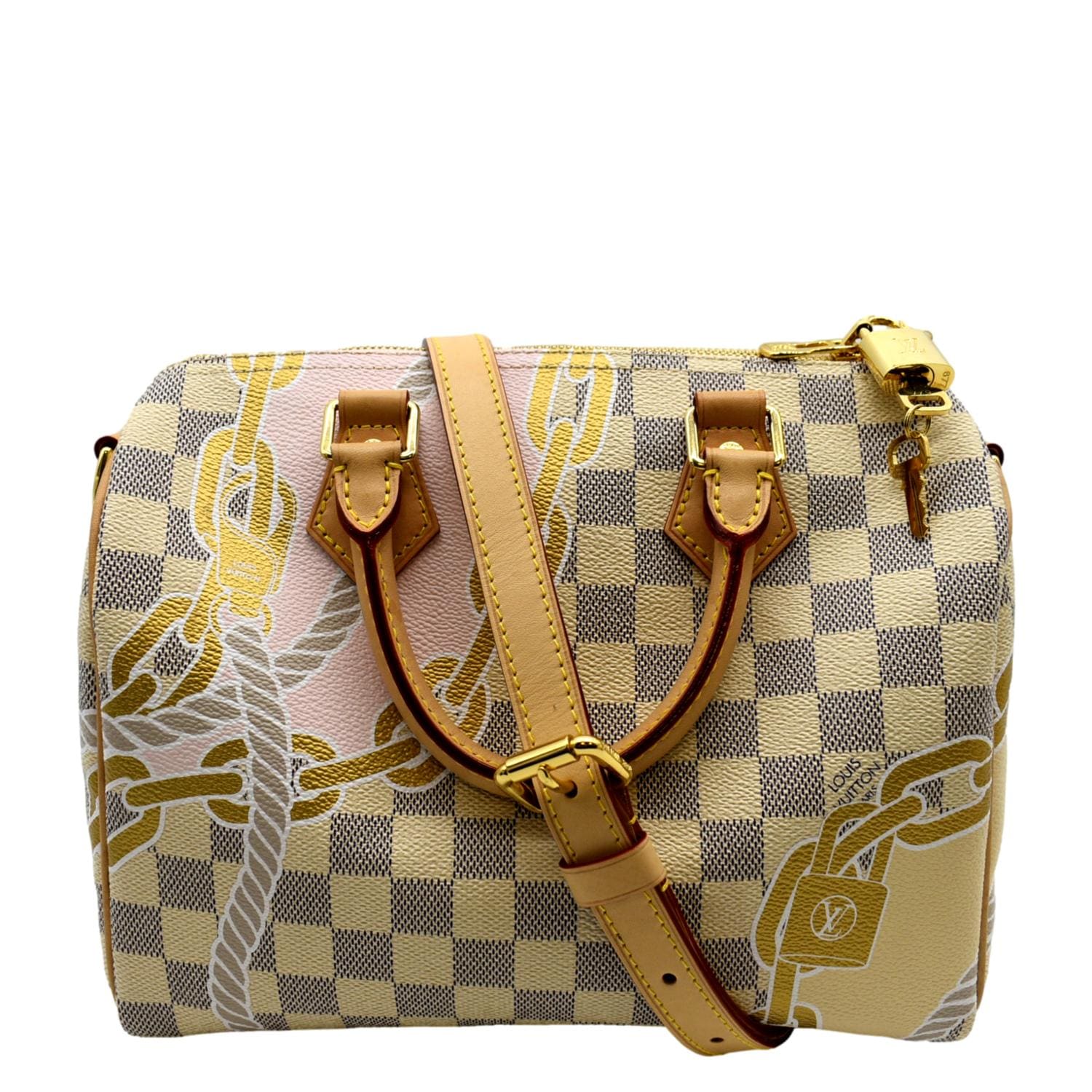 LOUIS VUITTON Nautical Speedy 25 Bandouliere Damier Azur Shoulder Bag White