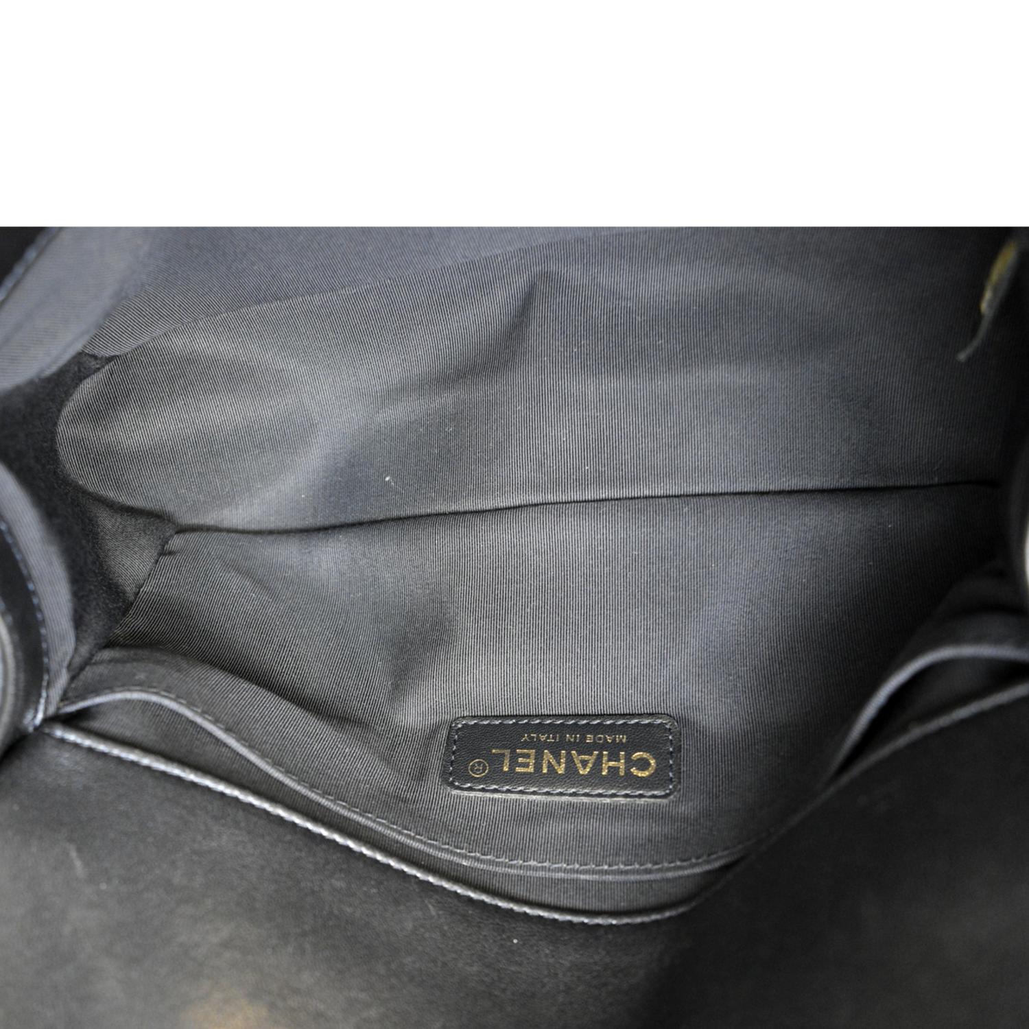 CHANEL Medium Boy Flap Cube Embossed Leather Shoulder Bag Navy Blue